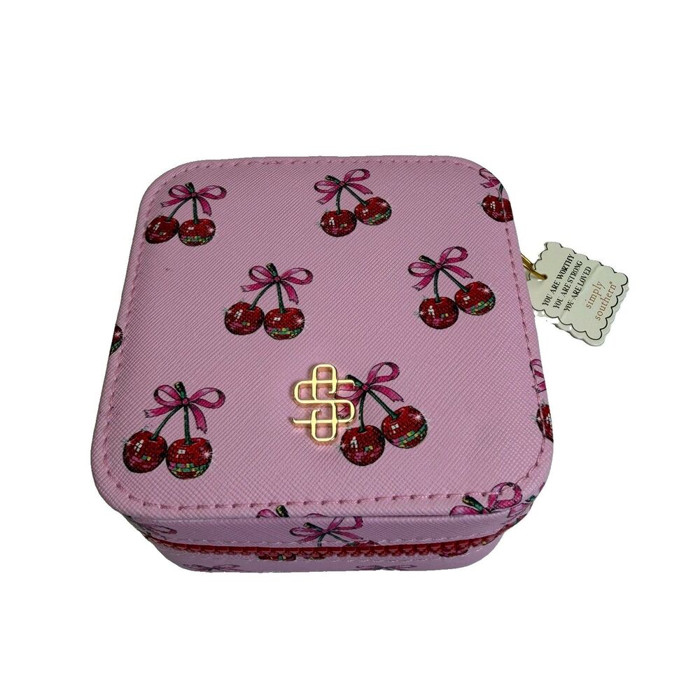 Simply Southern Mini Travel Jewelry Case Organizer with Mirror Cherry Print NEW